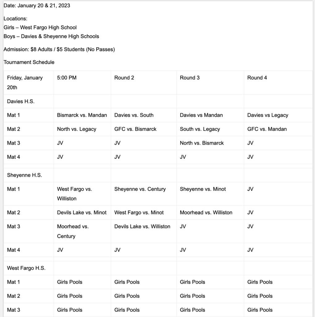 Metro Duals Fargo 120 and 121 Schedule DAKOTAGRAPPLER
